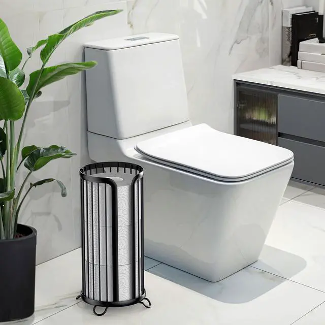 Alt view image 3 of 7 - Toilet Paper Holder Stand, Freestanding Toilet Paper Storage,Black