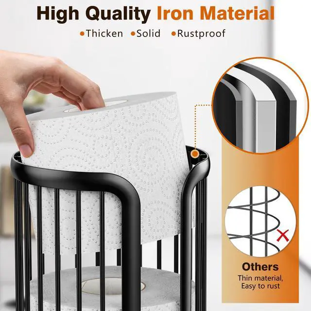 Alt view image 5 of 7 - Toilet Paper Holder Stand, Freestanding Toilet Paper Storage,Black