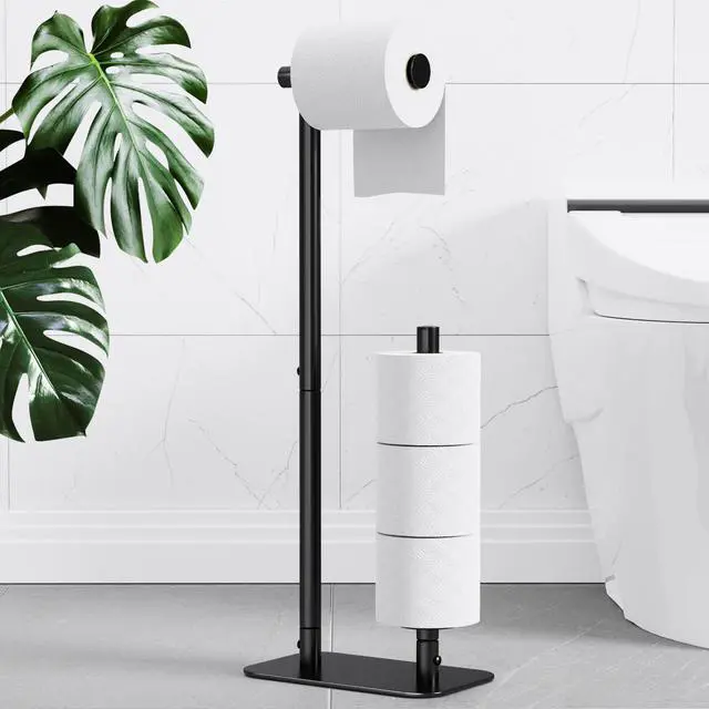 Main image of Toilet Paper Holder Stand, Bathroom Storage, Medium, Black