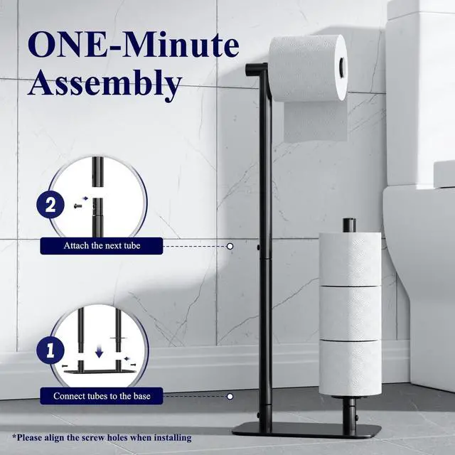 Alt view image 2 of 7 - Toilet Paper Holder Stand, Bathroom Storage, Medium, Black