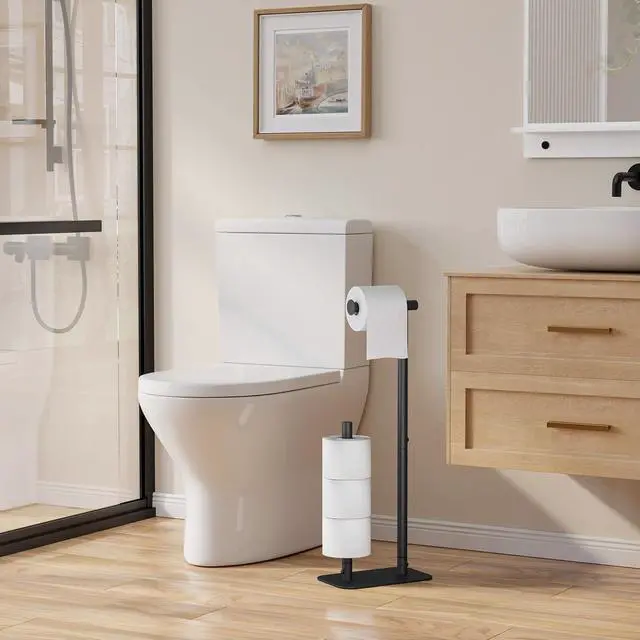 Alt view image 3 of 7 - Toilet Paper Holder Stand, Bathroom Storage, Medium, Black