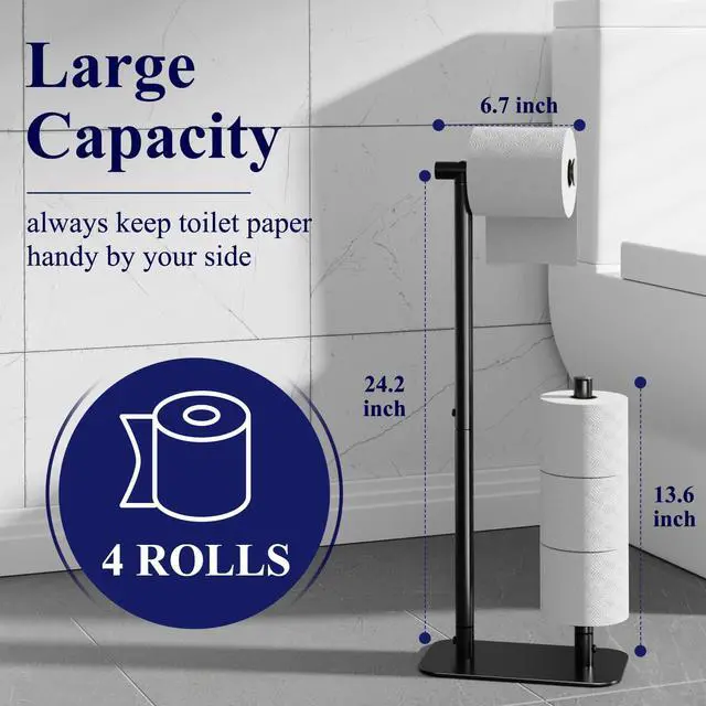 Alt view image 5 of 7 - Toilet Paper Holder Stand, Bathroom Storage, Medium, Black