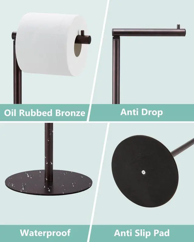 Alt view image 4 of 7 - Toilet Paper Holder Stand, Free Standing Toilet Paper Roll Holder for 4 Spare Rolls, Modern Bathroom Toilet Paper Stand with Reserve, Oil Rubbed Bronze
