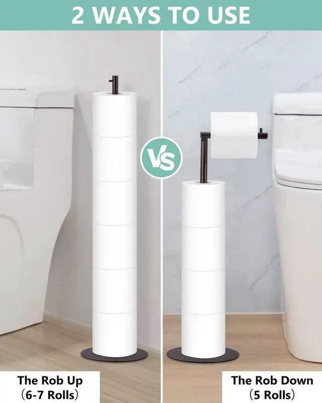 Alt view image 6 of 7 - Toilet Paper Holder Stand, Free Standing Toilet Paper Roll Holder for 4 Spare Rolls, Modern Bathroom Toilet Paper Stand with Reserve, Oil Rubbed Bronze