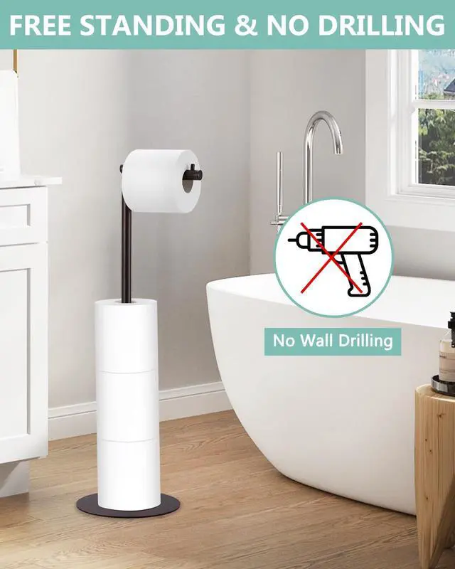 Alt view image 7 of 7 - Toilet Paper Holder Stand, Free Standing Toilet Paper Roll Holder for 4 Spare Rolls, Modern Bathroom Toilet Paper Stand with Reserve, Oil Rubbed Bronze