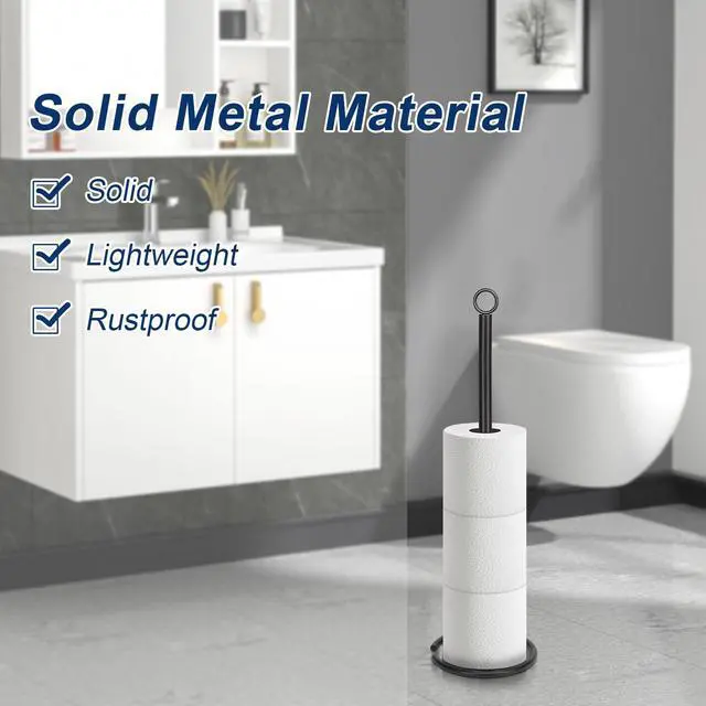 Alt view image 3 of 7 - Bath Toilet Paper Holder Stand, Freestanding Tissue Paper Storage with Reserve, Space Toilet 4 Rolls Holder for Bathroom/Kitchen Countertop-All Metal (1 Pack, Matte Black)