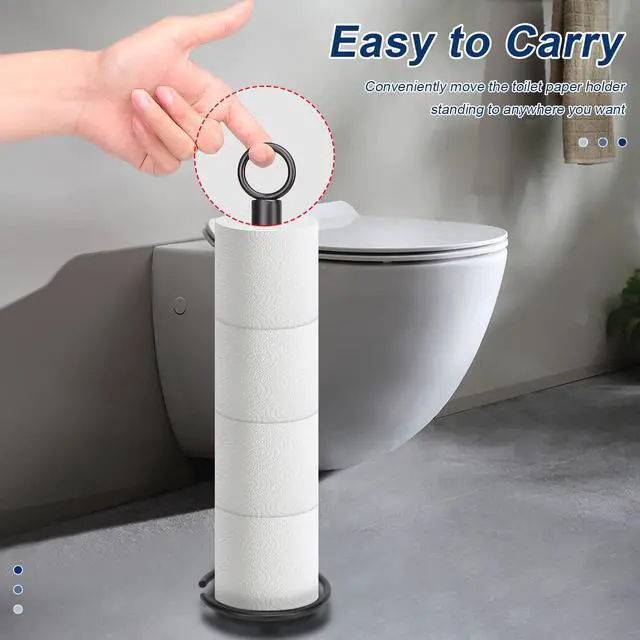 Alt view image 4 of 7 - Bath Toilet Paper Holder Stand, Freestanding Tissue Paper Storage with Reserve, Space Toilet 4 Rolls Holder for Bathroom/Kitchen Countertop-All Metal (1 Pack, Matte Black)