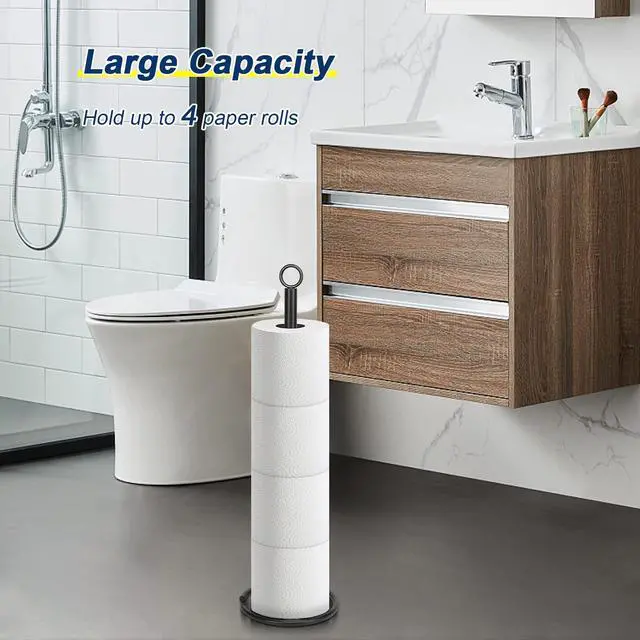 Alt view image 6 of 7 - Bath Toilet Paper Holder Stand, Freestanding Tissue Paper Storage with Reserve, Space Toilet 4 Rolls Holder for Bathroom/Kitchen Countertop-All Metal (1 Pack, Matte Black)