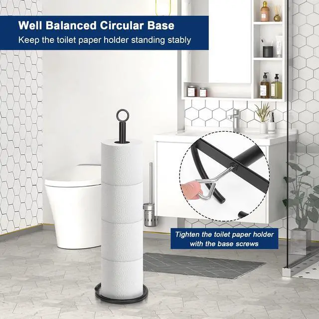 Alt view image 5 of 7 - Bath Toilet Paper Holder Stand, Freestanding Tissue Paper Storage with Reserve, Space Toilet 4 Rolls Holder for Bathroom/Kitchen Countertop-All Metal (1 Pack, Matte Black)