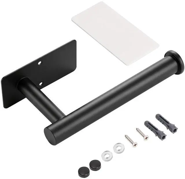 Main image of Toilet Paper Holder Wall Mount, Adhesive/Screw, for Bathroom, RV, Black