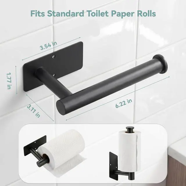 Alt view image 2 of 7 - Toilet Paper Holder Wall Mount, Adhesive/Screw, for Bathroom, RV, Black
