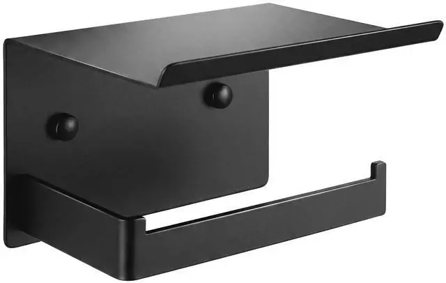 Main image of Matte Black Toilet Paper Holder with Shelf