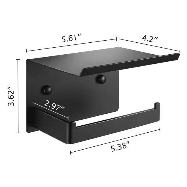 Alt view image 2 of 7 - Matte Black Toilet Paper Holder with Shelf