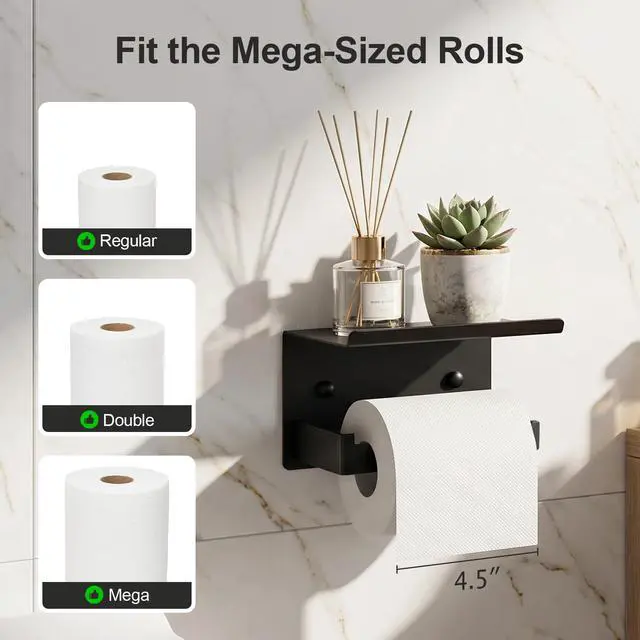 Alt view image 3 of 7 - Matte Black Toilet Paper Holder with Shelf