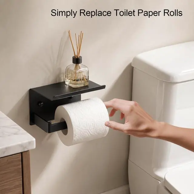 Alt view image 6 of 7 - Matte Black Toilet Paper Holder with Shelf
