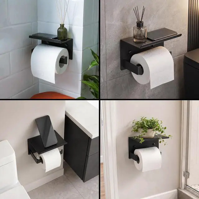 Alt view image 7 of 7 - Matte Black Toilet Paper Holder with Shelf