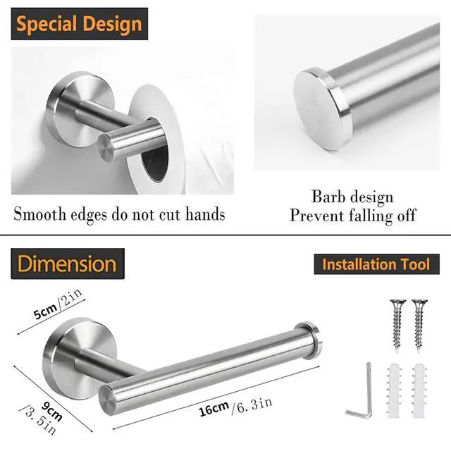 Alt view image 3 of 7 - Toilet Paper Holder Wall Mount - Brushed Nickel