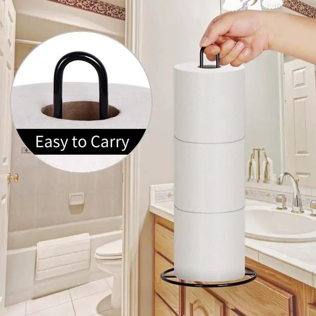Alt view image 3 of 6 - Toilet Paper Holder Stand , Black Freestanding Toilet Paper Holder for Storing 3 Rolls of Toilet Papers (Black)