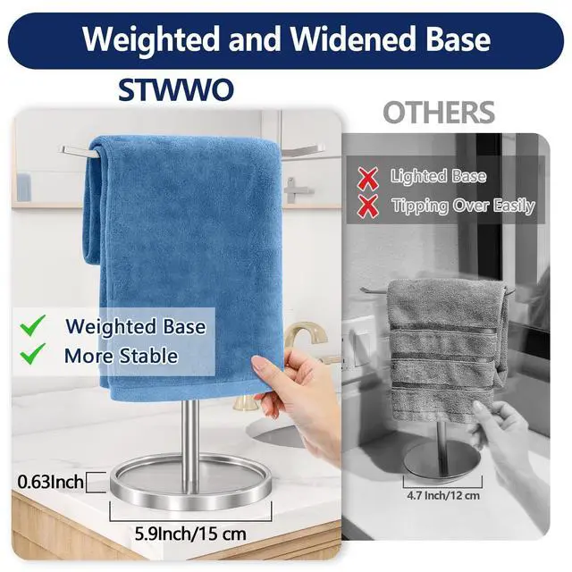 Alt view image 2 of 7 - Hand Towel Holder, Stainless Steel Towel Holder Stand for Bathroom, Kitchen Countertop, T-Shaped Hand Towel Rack Stand, Brushed Nickel