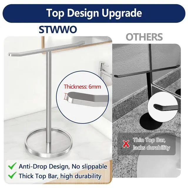 Alt view image 3 of 7 - Hand Towel Holder, Stainless Steel Towel Holder Stand for Bathroom, Kitchen Countertop, T-Shaped Hand Towel Rack Stand, Brushed Nickel