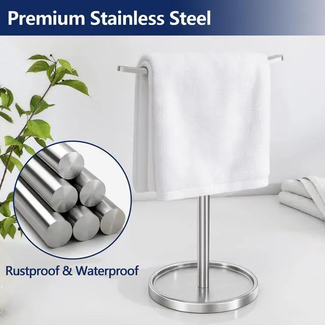 Alt view image 4 of 7 - Hand Towel Holder, Stainless Steel Towel Holder Stand for Bathroom, Kitchen Countertop, T-Shaped Hand Towel Rack Stand, Brushed Nickel