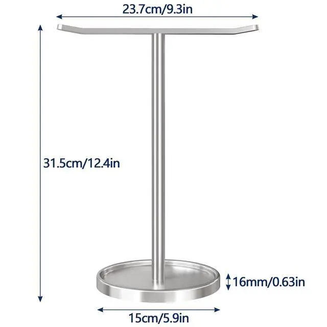 Alt view image 6 of 7 - Hand Towel Holder, Stainless Steel Towel Holder Stand for Bathroom, Kitchen Countertop, T-Shaped Hand Towel Rack Stand, Brushed Nickel