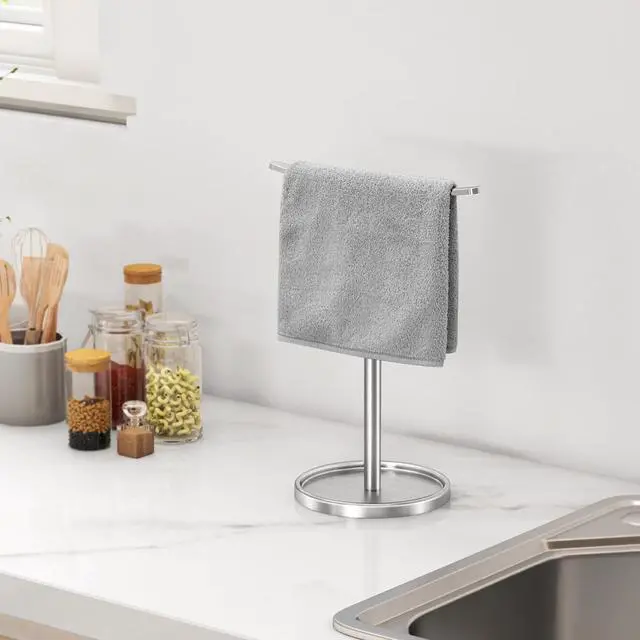 Alt view image 7 of 7 - Hand Towel Holder, Stainless Steel Towel Holder Stand for Bathroom, Kitchen Countertop, T-Shaped Hand Towel Rack Stand, Brushed Nickel