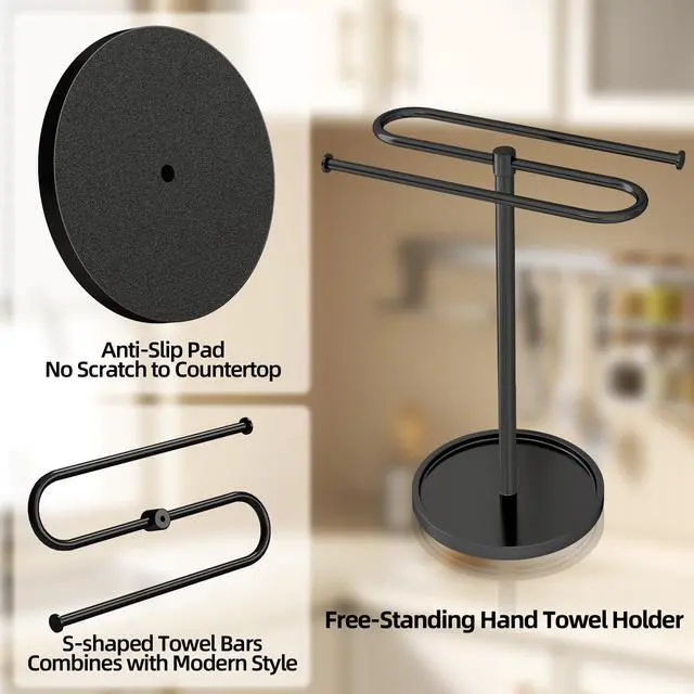 Alt view image 4 of 7 - Hand Towel Holder Stand for Bathroom Countertop,S-Shape Bar,Black