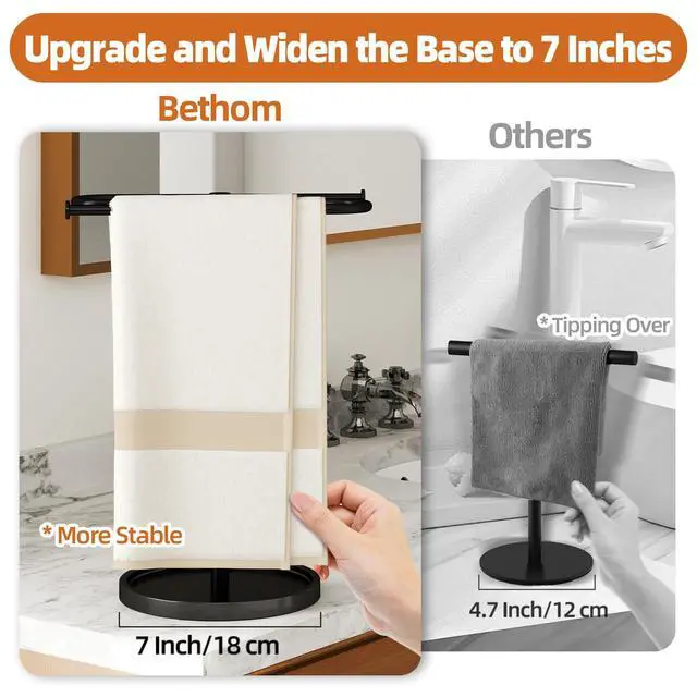 Alt view image 2 of 7 - Hand Towel Holder Stand for Bathroom Countertop,S-Shape Bar,Black