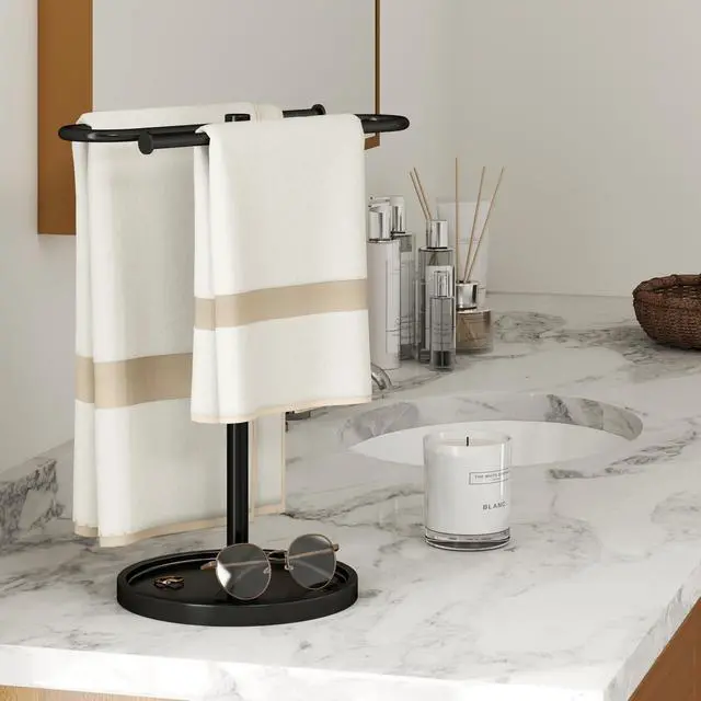 Alt view image 5 of 7 - Hand Towel Holder Stand for Bathroom Countertop,S-Shape Bar,Black