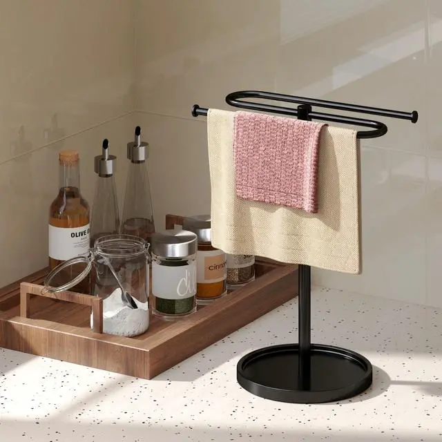 Alt view image 7 of 7 - Hand Towel Holder Stand for Bathroom Countertop,S-Shape Bar,Black
