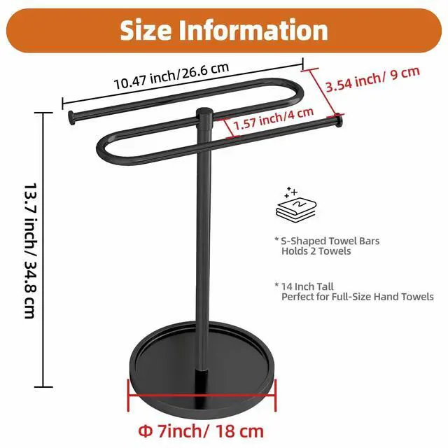 Alt view image 6 of 7 - Hand Towel Holder Stand for Bathroom Countertop,S-Shape Bar,Black
