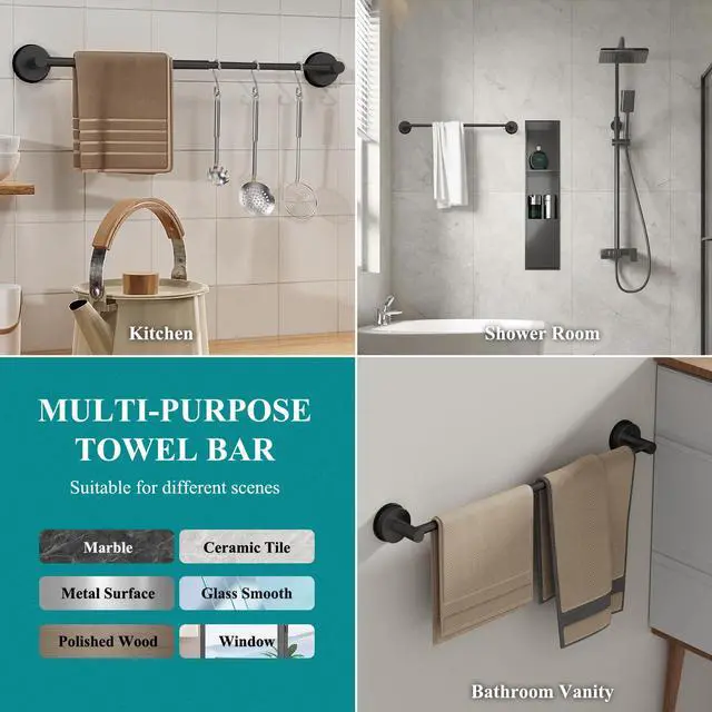 Alt view image 2 of 7 - Large Towel Bar for Bathroom Wall,Adjustable 17~29 Inch Towel Racks for Bathroom Wall Mounted,Towel Holder for Glass Shower Door,Bathroom Accessories,Apparment Essentials,Home Decor-Black