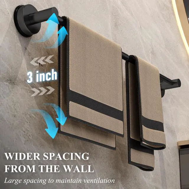Alt view image 3 of 7 - Large Towel Bar for Bathroom Wall,Adjustable 17~29 Inch Towel Racks for Bathroom Wall Mounted,Towel Holder for Glass Shower Door,Bathroom Accessories,Apparment Essentials,Home Decor-Black