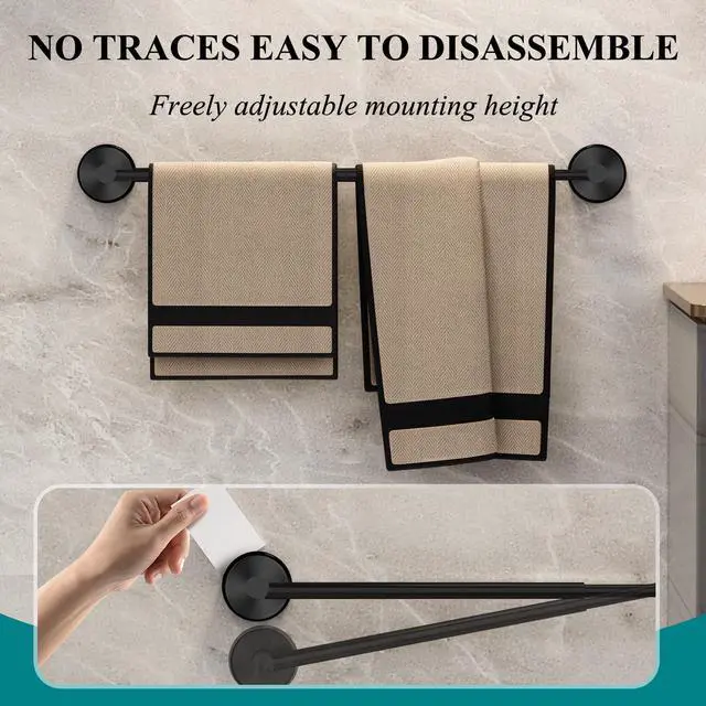 Alt view image 4 of 7 - Large Towel Bar for Bathroom Wall,Adjustable 17~29 Inch Towel Racks for Bathroom Wall Mounted,Towel Holder for Glass Shower Door,Bathroom Accessories,Apparment Essentials,Home Decor-Black