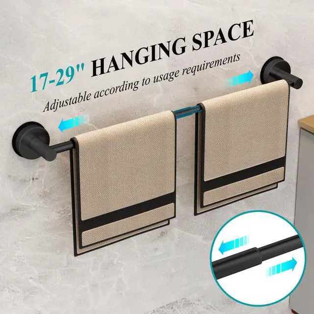 Alt view image 5 of 7 - Large Towel Bar for Bathroom Wall,Adjustable 17~29 Inch Towel Racks for Bathroom Wall Mounted,Towel Holder for Glass Shower Door,Bathroom Accessories,Apparment Essentials,Home Decor-Black