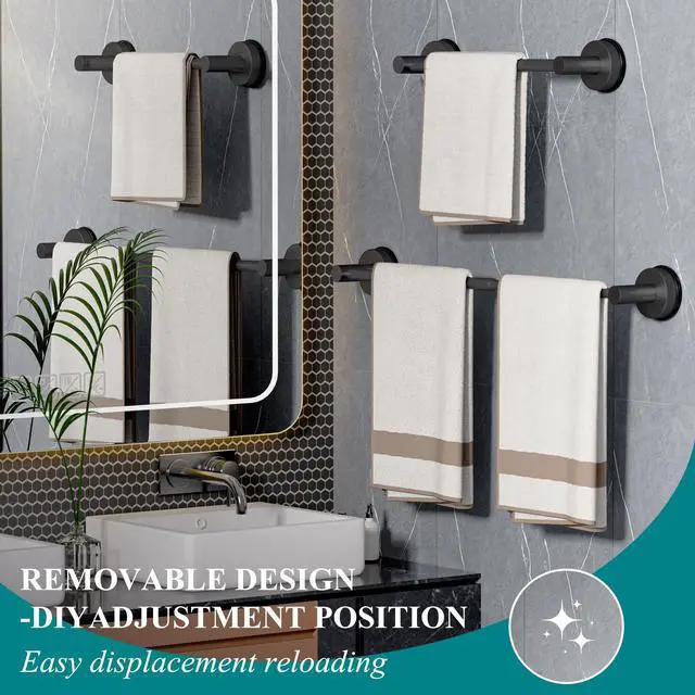Alt view image 7 of 7 - Large Towel Bar for Bathroom Wall,Adjustable 17~29 Inch Towel Racks for Bathroom Wall Mounted,Towel Holder for Glass Shower Door,Bathroom Accessories,Apparment Essentials,Home Decor-Black