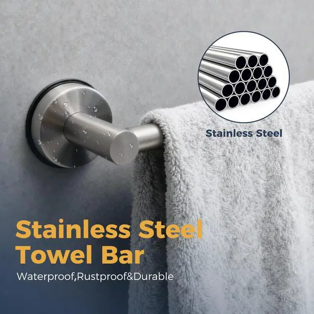Alt view image 4 of 5 - 14.6inch~24inch Towel Racks for Bathroom,Adjustable Suction Cup Towel Bar for Bathroom Wall,Stainless Steel Bath Towel Holder for Shower(Brushed Silver)