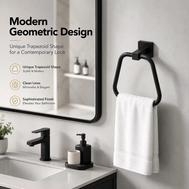 Alt view image 2 of 7 - Matte Black Towel Ring for Bathroom, Kitchen Bath Towel Holder Hangers Wall Mount Heavy Duty Stainless Steel