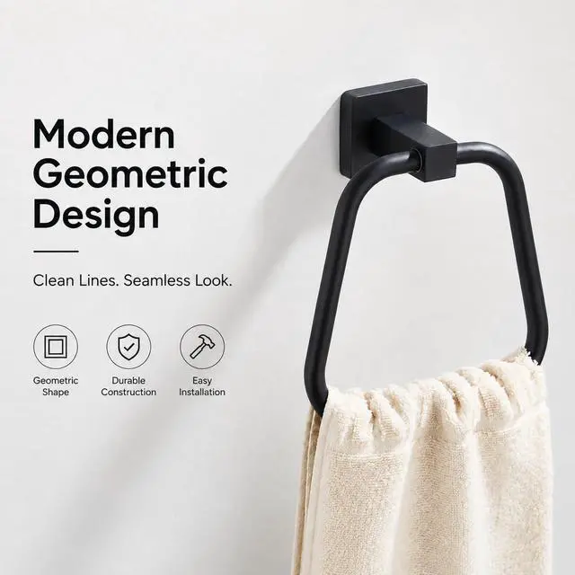 Alt view image 3 of 7 - Matte Black Towel Ring for Bathroom, Kitchen Bath Towel Holder Hangers Wall Mount Heavy Duty Stainless Steel