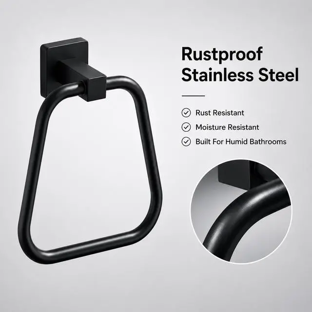 Alt view image 4 of 7 - Matte Black Towel Ring for Bathroom, Kitchen Bath Towel Holder Hangers Wall Mount Heavy Duty Stainless Steel