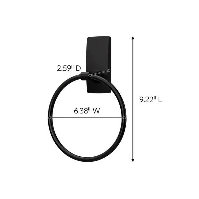 Alt view image 2 of 7 - Hand Towel Holder Matte Black with Water Resistant Command Strips, Rust Resistant Bathroom Organizer, Holds up to 5 lbs