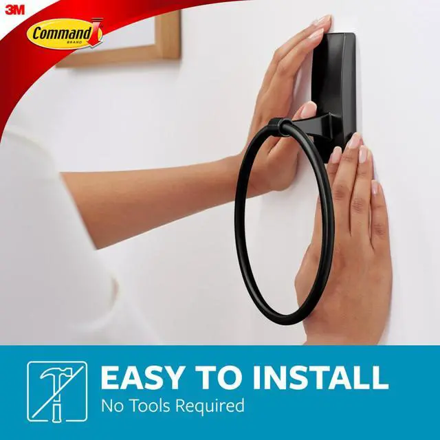 Alt view image 3 of 7 - Hand Towel Holder Matte Black with Water Resistant Command Strips, Rust Resistant Bathroom Organizer, Holds up to 5 lbs