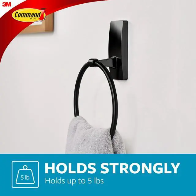 Alt view image 4 of 7 - Hand Towel Holder Matte Black with Water Resistant Command Strips, Rust Resistant Bathroom Organizer, Holds up to 5 lbs