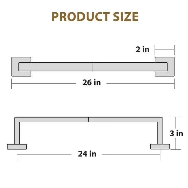 Alt view image 2 of 7 - 24 Inch Matte Black Towel Bar, Square Base, Total Length 26-Inch