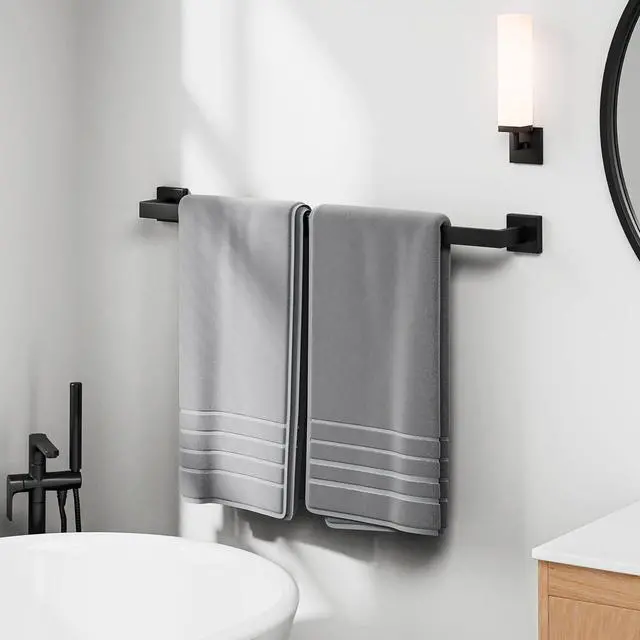 Alt view image 7 of 7 - 24 Inch Matte Black Towel Bar, Square Base, Total Length 26-Inch