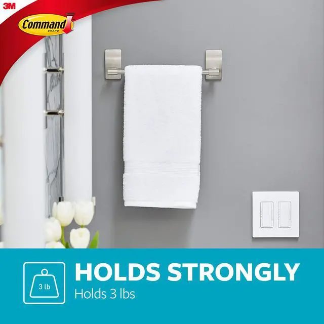 Alt view image 3 of 7 - Hand Towel Bar Satin Nickel with 4 Water Resistant Command Strips, 9" Hand Towel Holder, Holds up to 3 lb, Great for Bathroom Décor on the Wall, Inside the Cabinet, or in the Shower