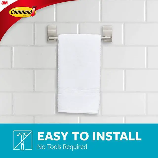 Alt view image 4 of 7 - Hand Towel Bar Satin Nickel with 4 Water Resistant Command Strips, 9" Hand Towel Holder, Holds up to 3 lb, Great for Bathroom Décor on the Wall, Inside the Cabinet, or in the Shower