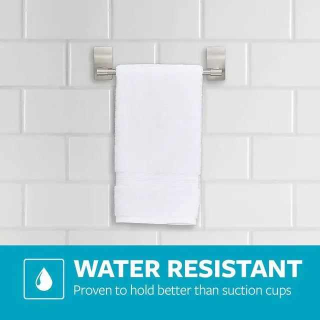 Alt view image 5 of 7 - Hand Towel Bar Satin Nickel with 4 Water Resistant Command Strips, 9" Hand Towel Holder, Holds up to 3 lb, Great for Bathroom Décor on the Wall, Inside the Cabinet, or in the Shower