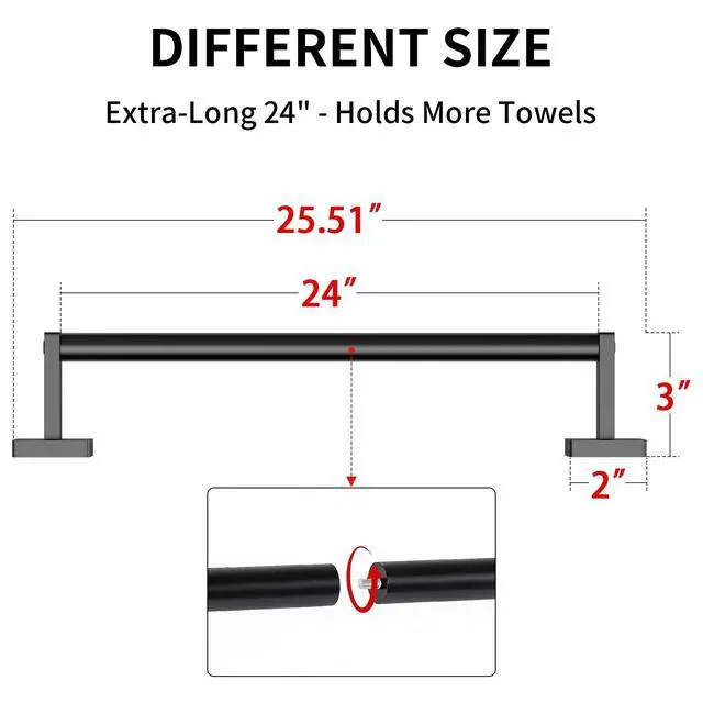 Alt view image 4 of 7 - Towel Bar for Bathroom, 24" 2 Pack Wall Mounted Towel Rack, Black